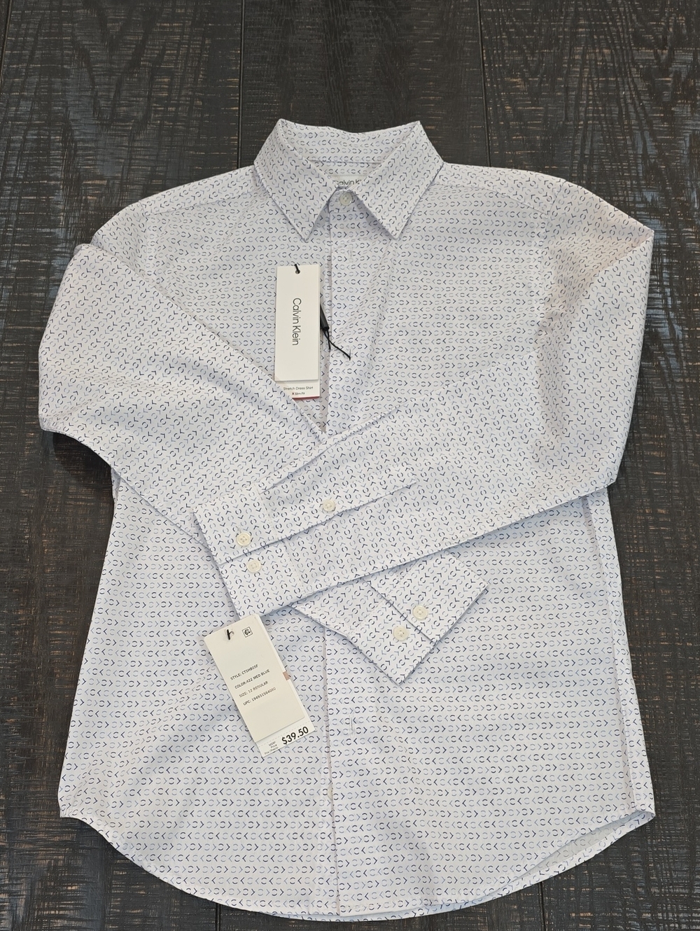 Calvin Klein Boy’s White Shirt with Light Blue Micro Pattern